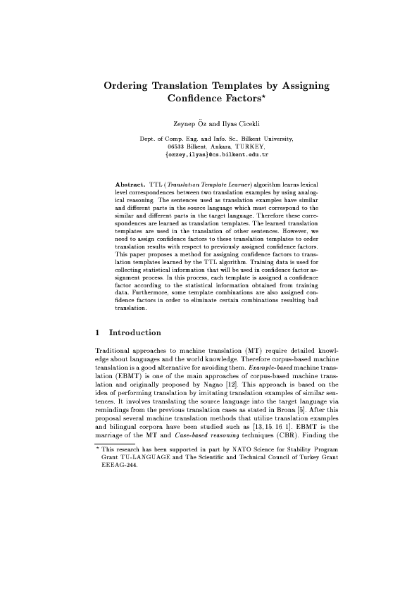 (PDF) Ordering Translation Templates by Assigning Conifdence Factors