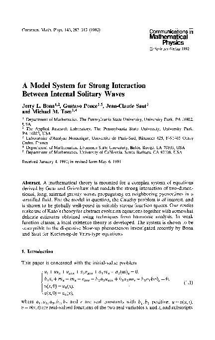 (PDF) A model system for strong interaction between internal solitary waves