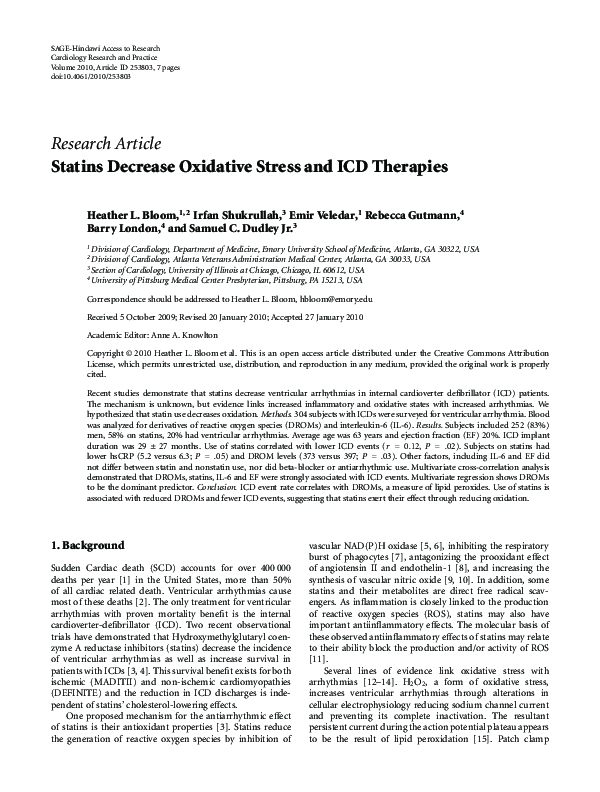 (PDF) Statins Decrease Oxidative Stress and ICD Therapies