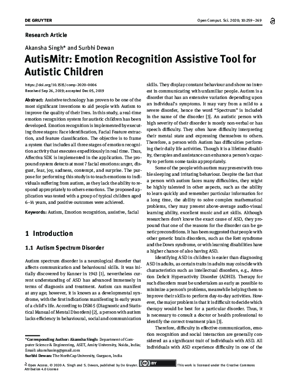 (PDF) AutisMitr: Emotion Recognition Assistive Tool for Autistic Children