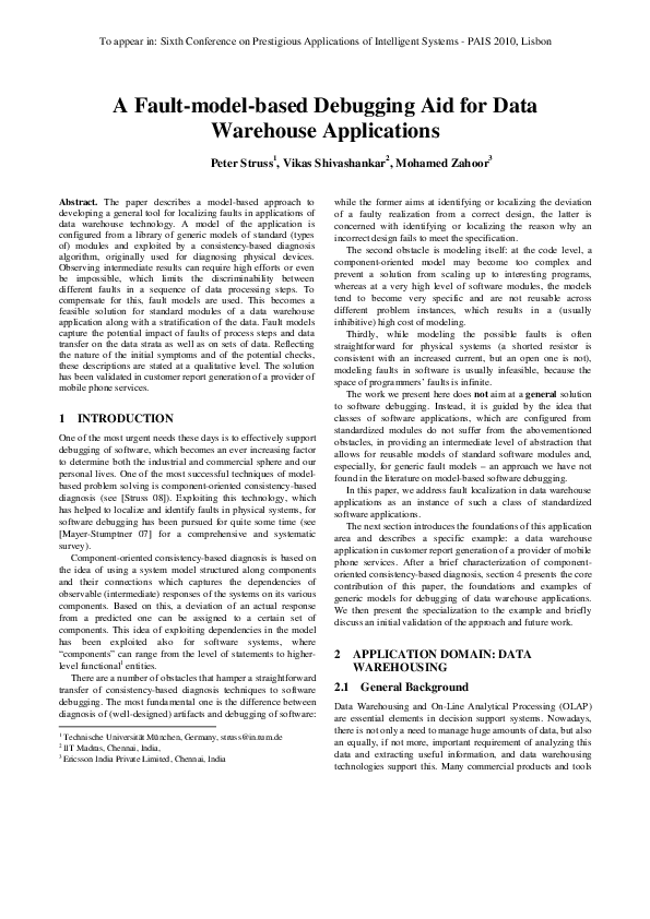 (PDF) A Fault-model-based Debugging Aid for Data Warehouse Applications