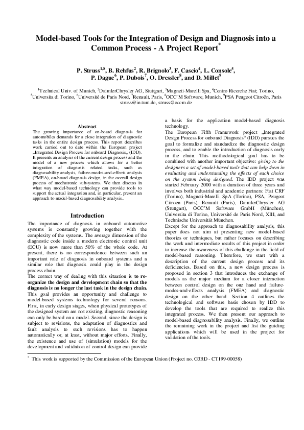 (PDF) Modelbased Tools for the Integration of Design and Diagnosis