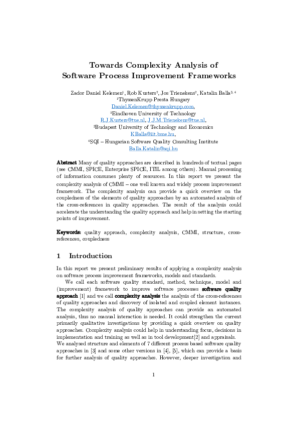 (PDF) Towards Complexity Analysis of Software Process Improvement ...