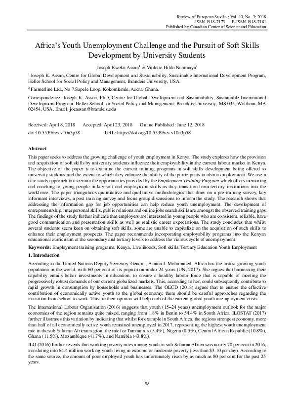 (PDF) Africa’s Youth Unemployment Challenge and the Pursuit of Soft ...