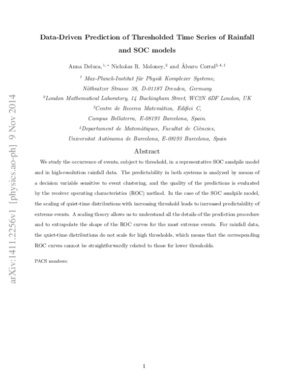 (PDF) Data-Driven Prediction of Thresholded Time Series of Rainfall and ...