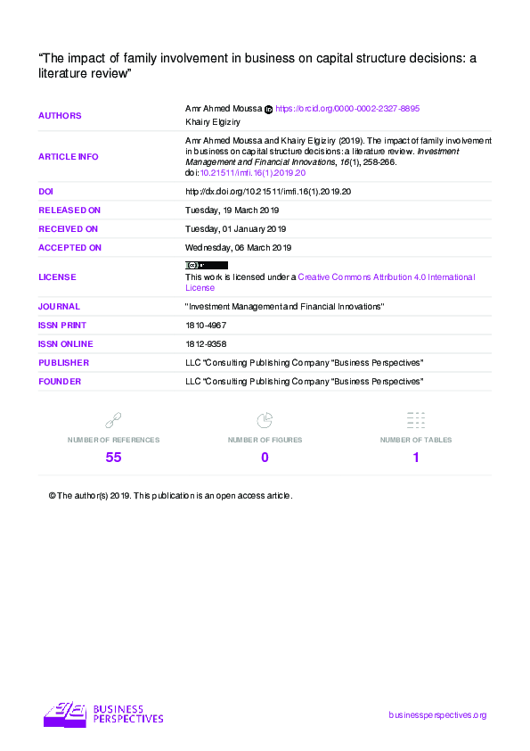 (PDF) The impact of family involvement in business on capital structure ...