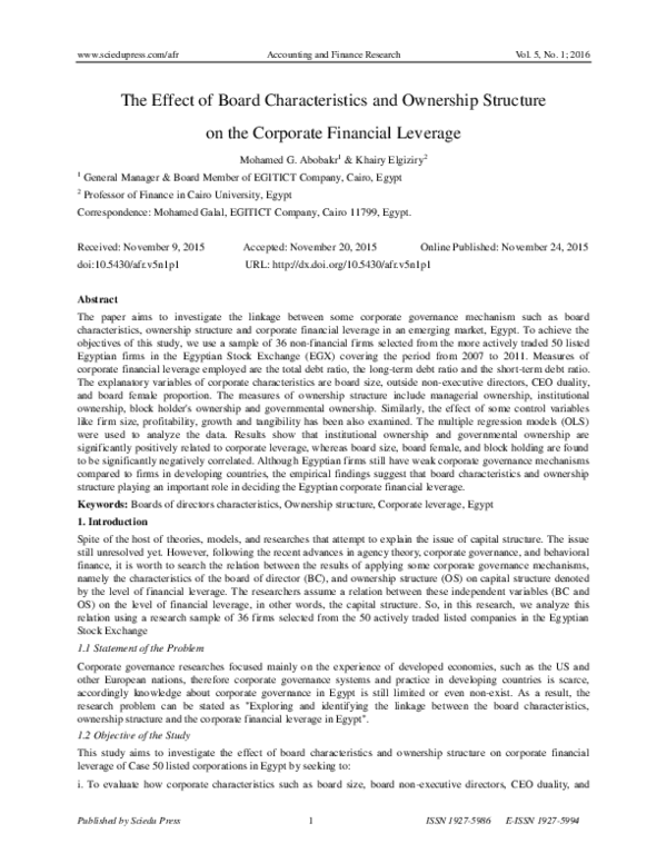 (PDF) The Effects of Board Characteristics and Ownership Structure on ...