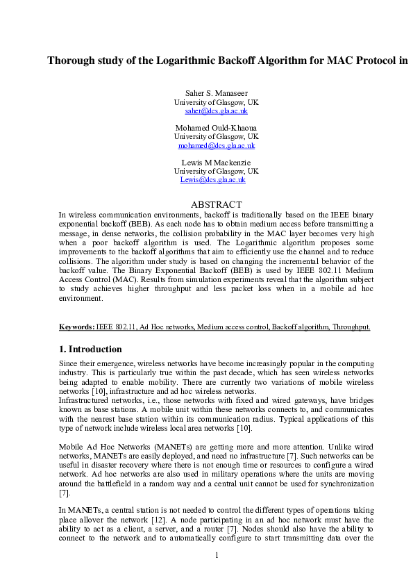 (PDF) Thorough study of the Logarithmic Backoff Algorithm for MAC ...
