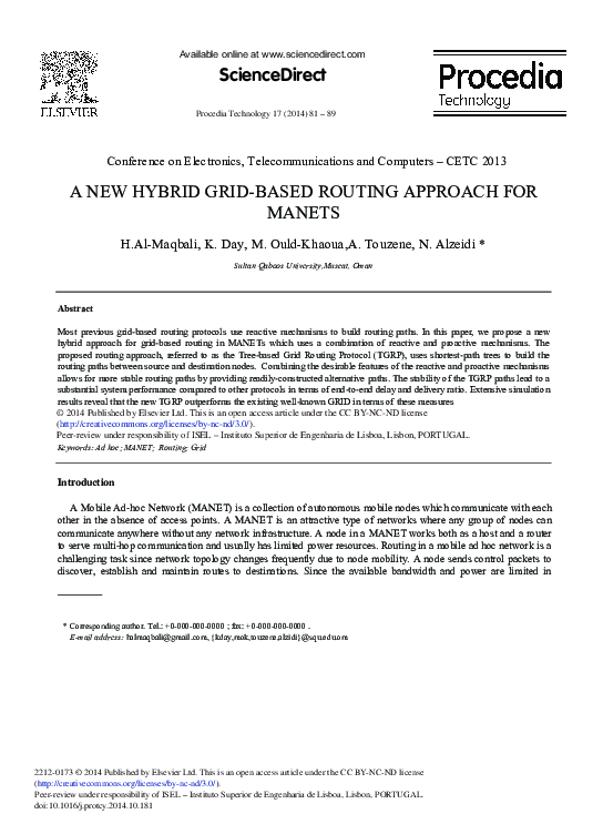 (PDF) A New Hybrid Grid-based Routing Approach for Manets