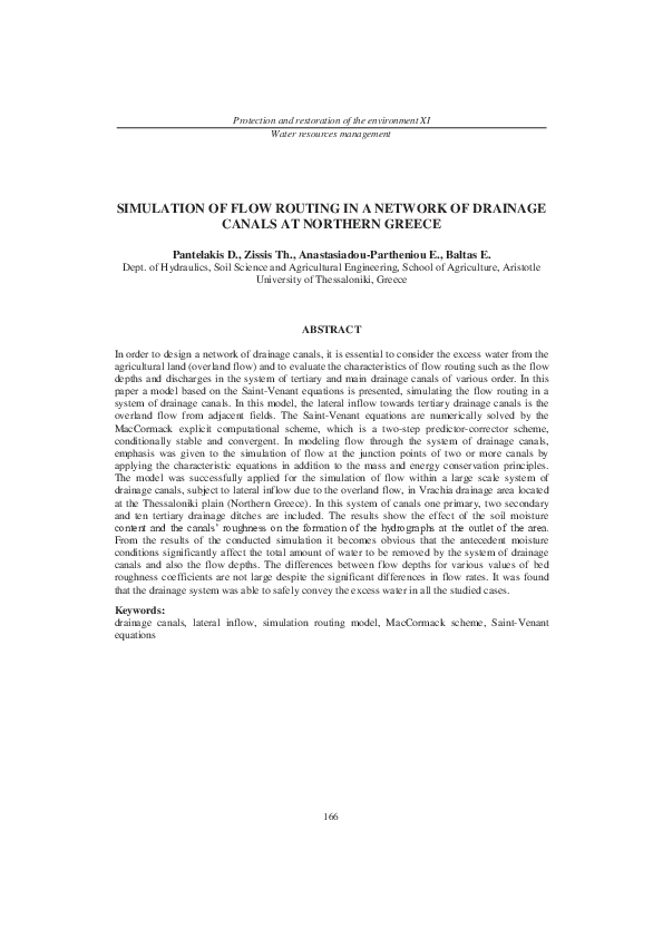 (PDF) Simulation of Flow Routing in a Network of Drainage Canals at ...
