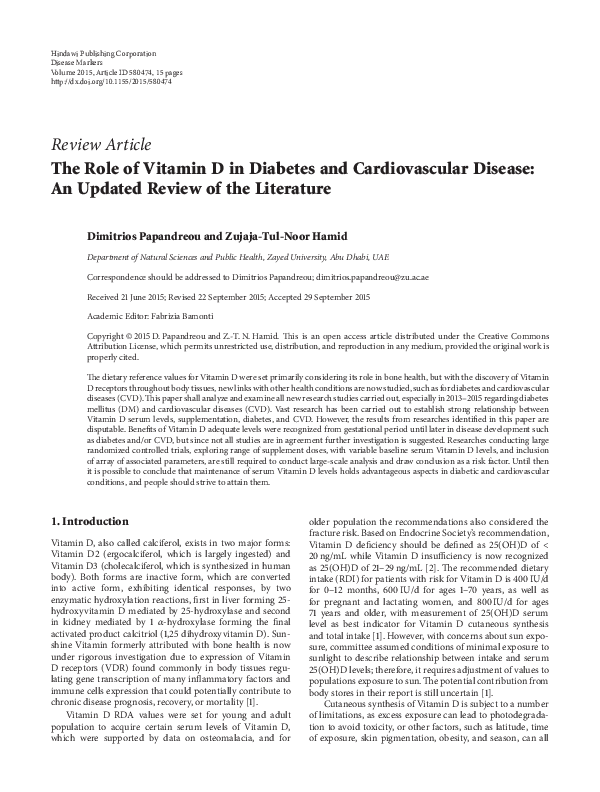 (PDF) The Role of Vitamin D in Diabetes and Cardiovascular Disease: An ...
