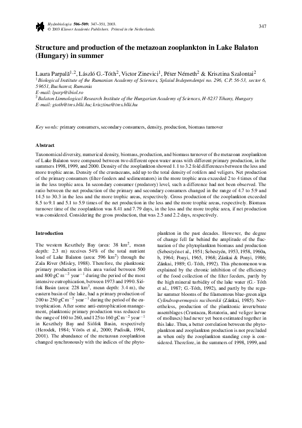 (PDF) Structure and production of the metazoan zooplankton in Lake ...
