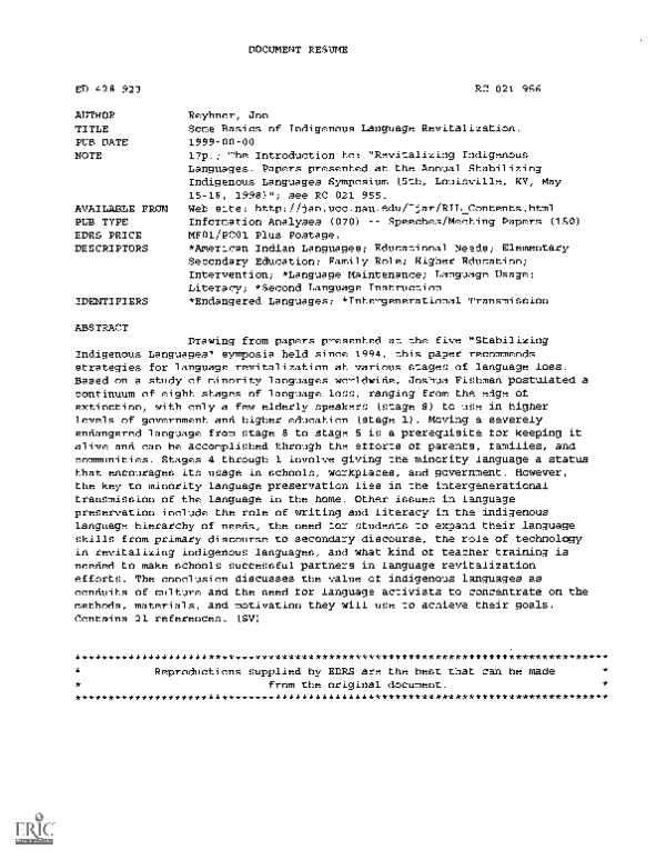 (PDF) Some Basics of Indigenous Language Revitalization