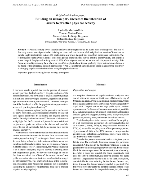 (PDF) Building an urban park increases the intention of adults to ...