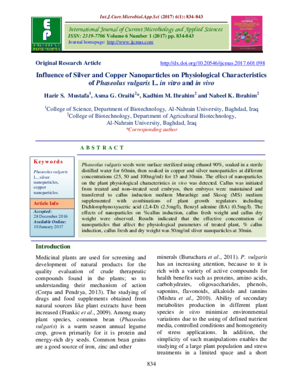 (PDF) Influence of Silver and Copper Nanoparticles on Physiological ...