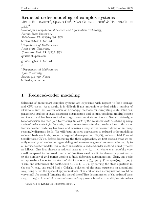 (PDF) Reduced order modeling of complex systems