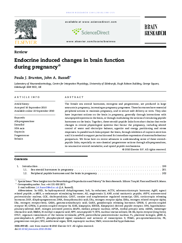 (PDF) Endocrine induced changes in brain function during pregnancy