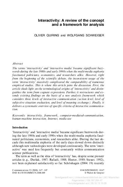 (PDF) Interactivity: A review of the concept and a framework for analysis