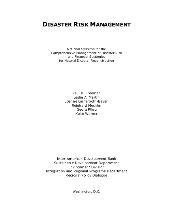 (PDF) Disaster Risk Management: National Systems for the Comprehensive ...