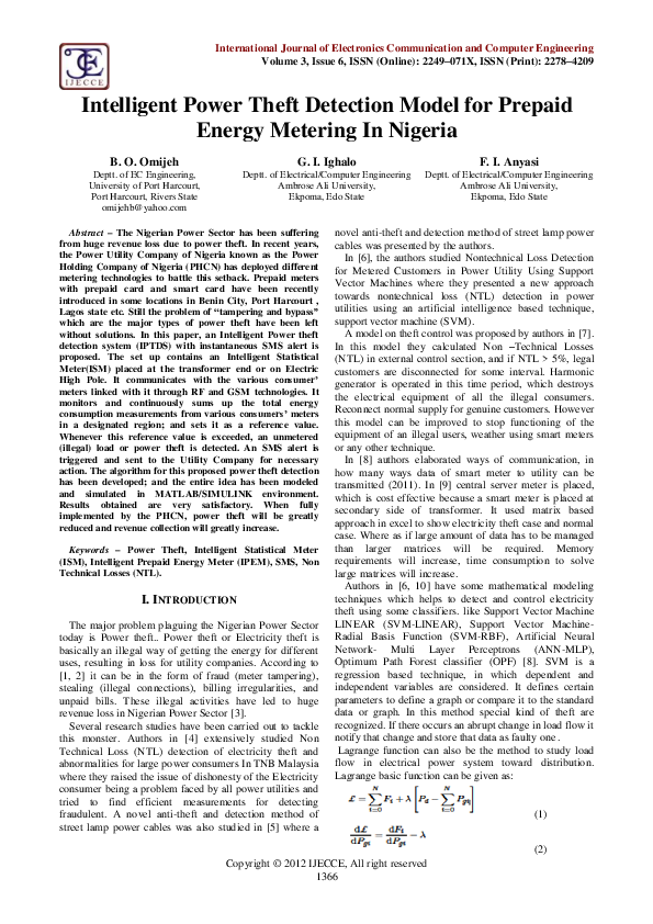 (PDF) Intelligent Power Theft Detection Model for Prepaid Energy ...