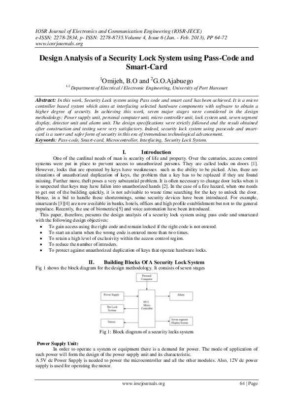 (PDF) Design Analysis of a Security Lock System using Pass-Code and ...