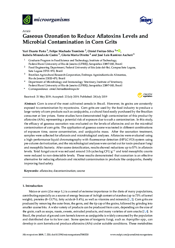 (PDF) Gaseous Ozonation to Reduce Aflatoxins Levels and Microbial