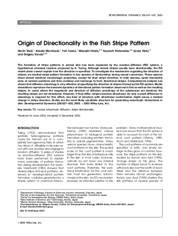 (PDF) Origin of directionality in the fish stripe pattern