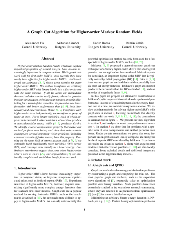 (PDF) A graph cut algorithm for higher-order Markov Random Fields