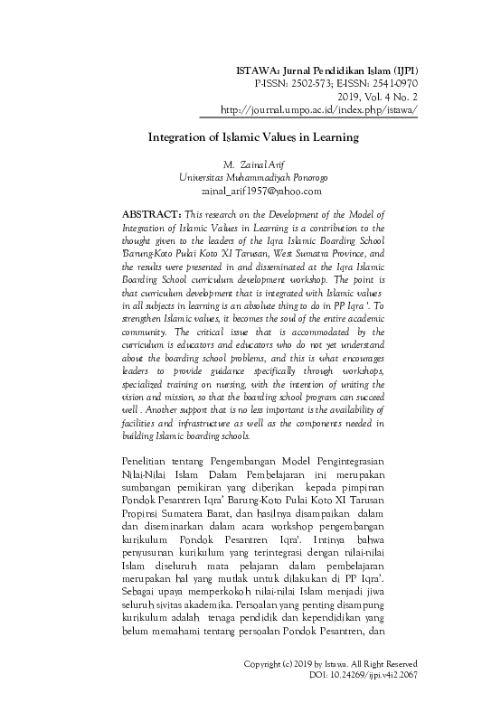 (PDF) Integration of Islamic Values in Learning