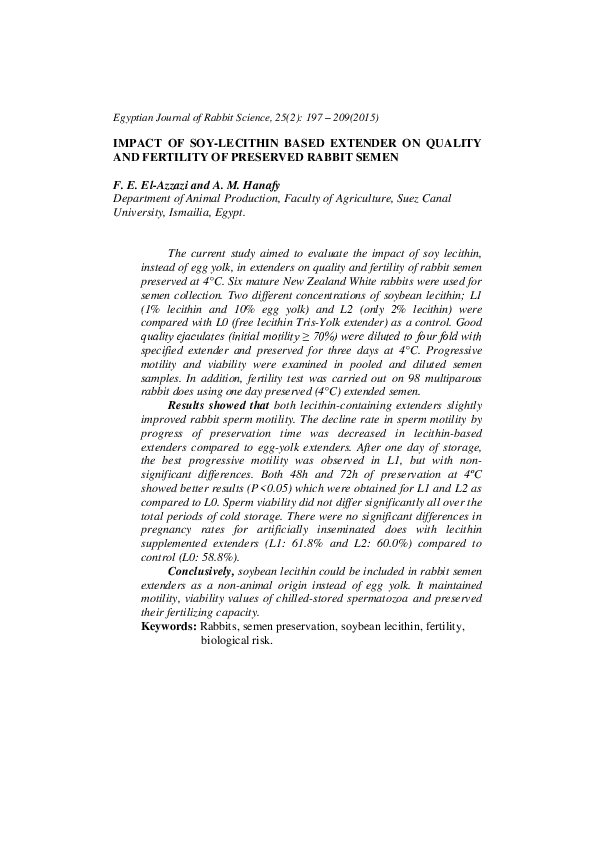 (PDF) Impact of SoyLecithin Based Extender on Quality and Fertility of