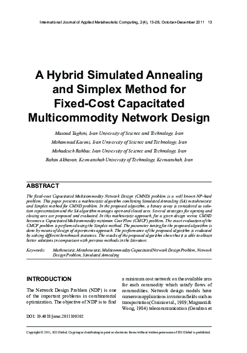 (PDF) A Hybrid Simulated Annealing and Simplex Method for Fixed-Cost ...
