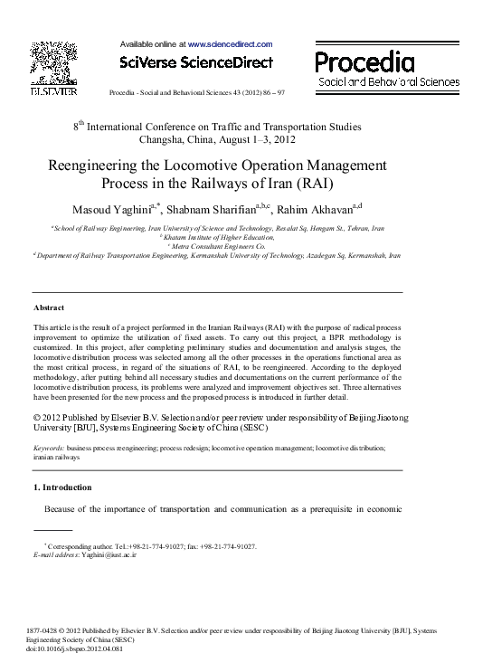 (PDF) Reengineering the Locomotive Operation Management Process in the ...