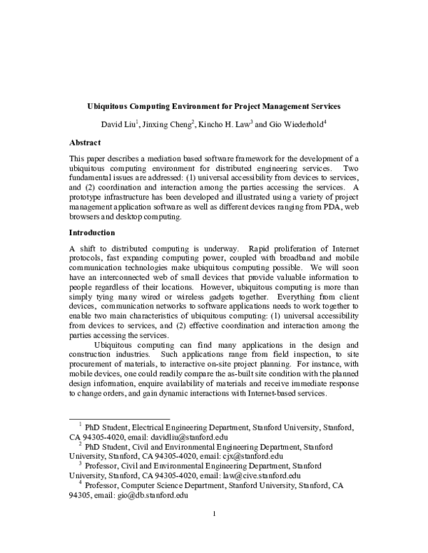 (PDF) Ubiquitous Computing Environment for Project Management Services