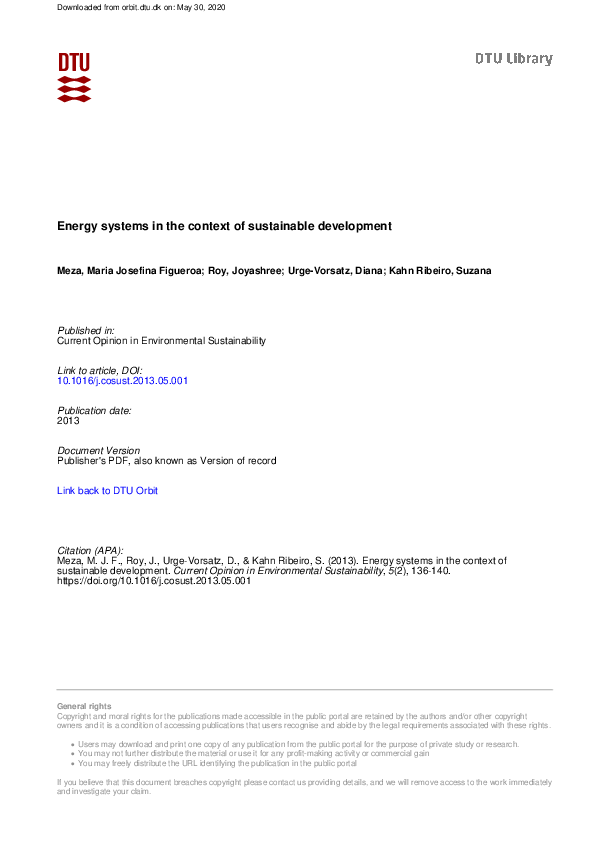 (PDF) Energy systems in the context of sustainable development