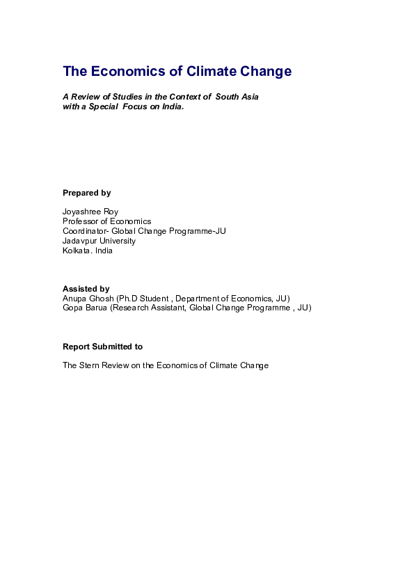(PDF) The Economics of Climate Change A Review of Studies in the ...