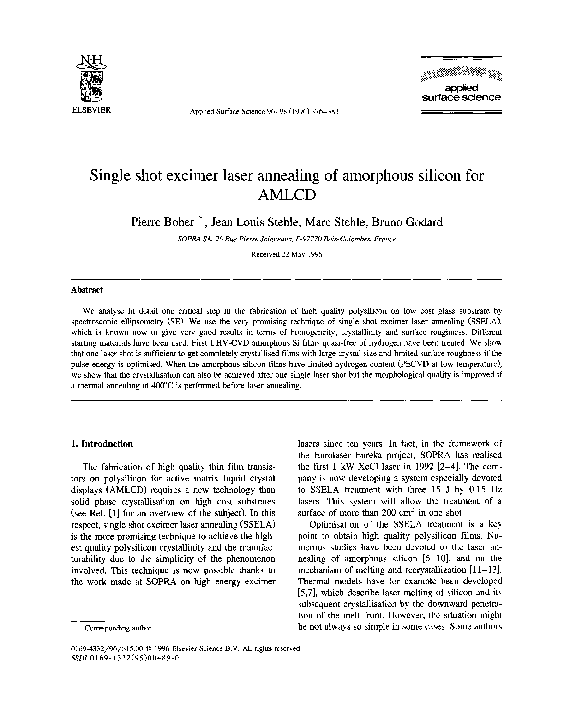 (PDF) Single shot excimer laser annealing of amorphous silicon for AMLCD