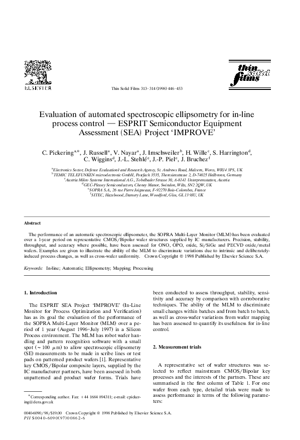 (PDF) Evaluation of automated spectroscopic ellipsometry for in-line ...