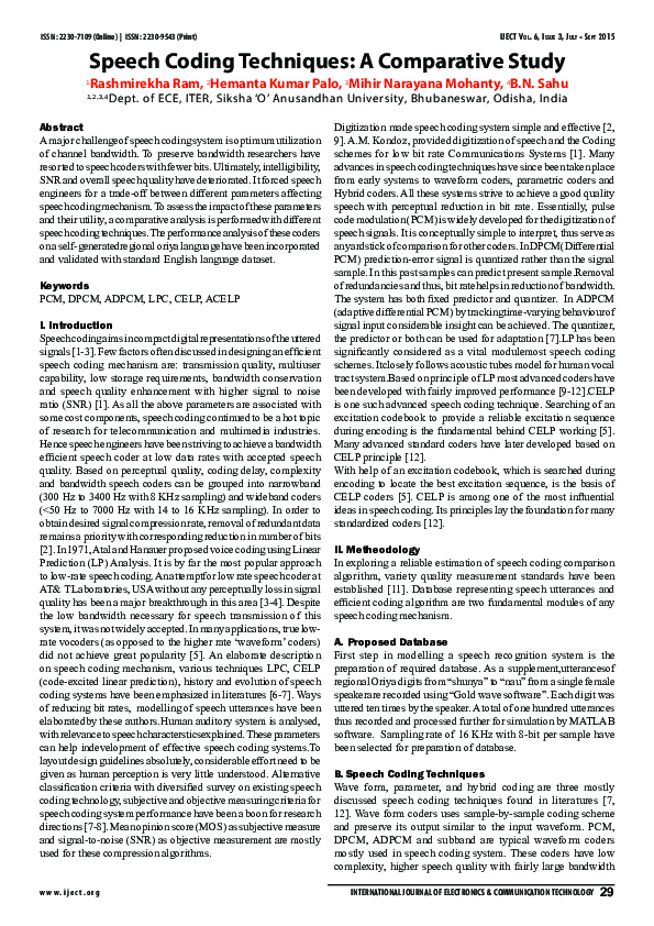 (PDF) Speech Coding Techniques: A Comparative Study