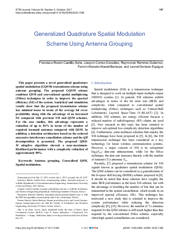 (PDF) Generalized Quadrature Spatial Modulation Scheme Using Antenna ...