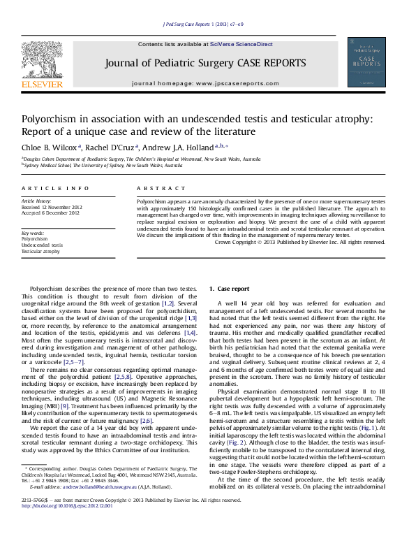 (PDF) Polyorchism in association with an undescended testis and ...
