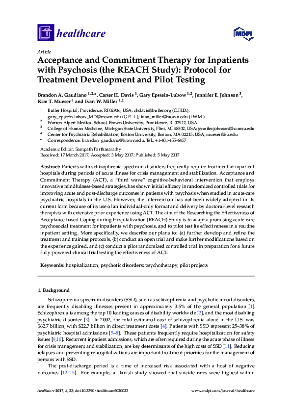 (PDF) Acceptance and Commitment Therapy for Inpatients with Psychosis ...