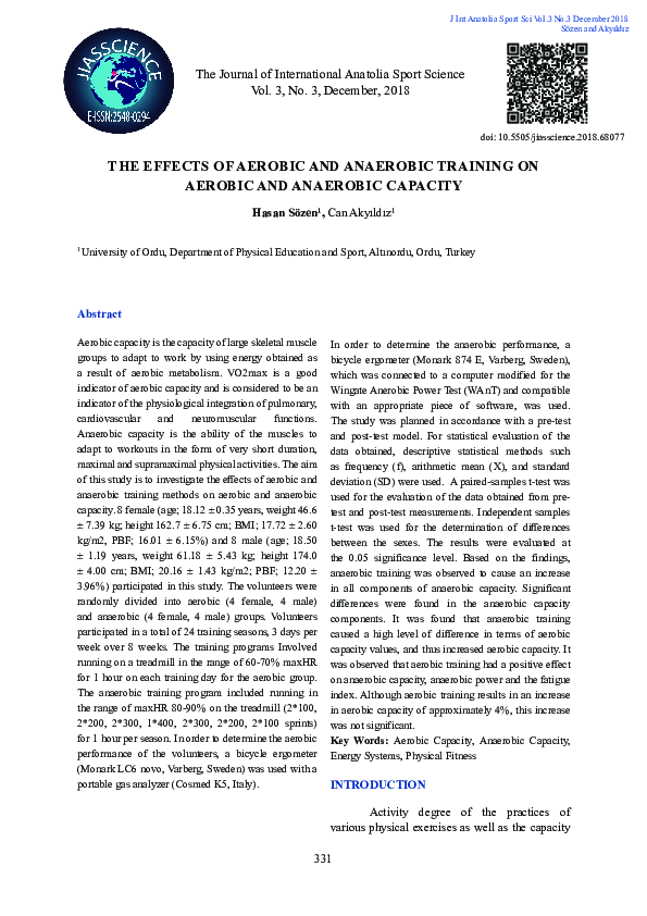 (PDF) The Effects of Aerobic and Anaerobic Training on Aerobic and ...