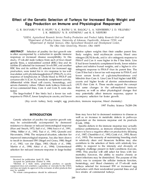 (PDF) Effect of the genetic selection of turkeys for increased body ...