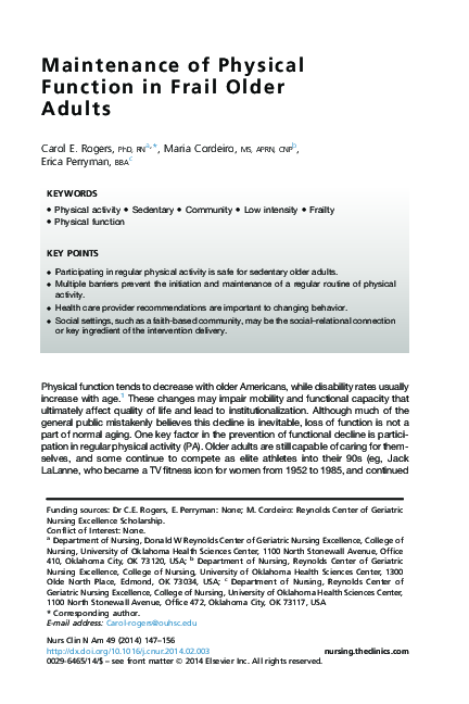 (PDF) Maintenance of physical function in frail older adults