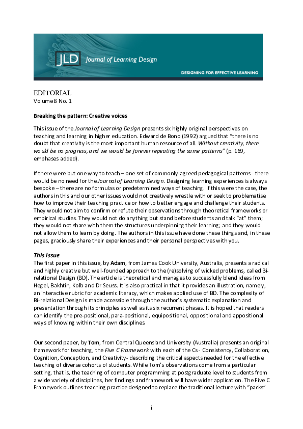 (PDF) Breaking the pattern: Creative voices