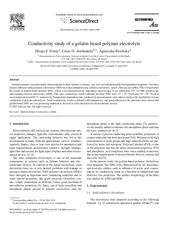 (PDF) Conductivity study of a gelatin-based polymer electrolyte