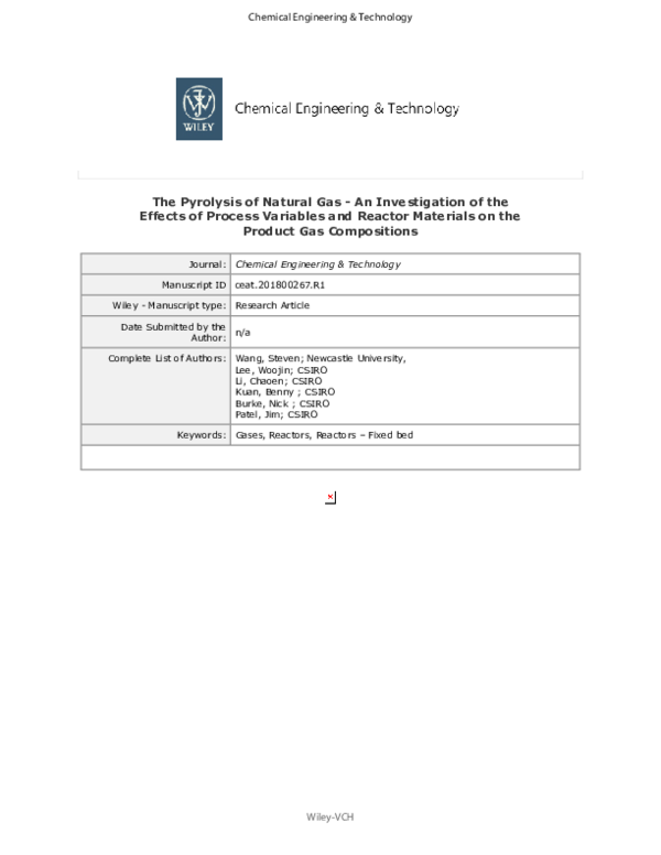 (PDF) The pyrolysis of natural gas ‐ an investigation of effects of ...