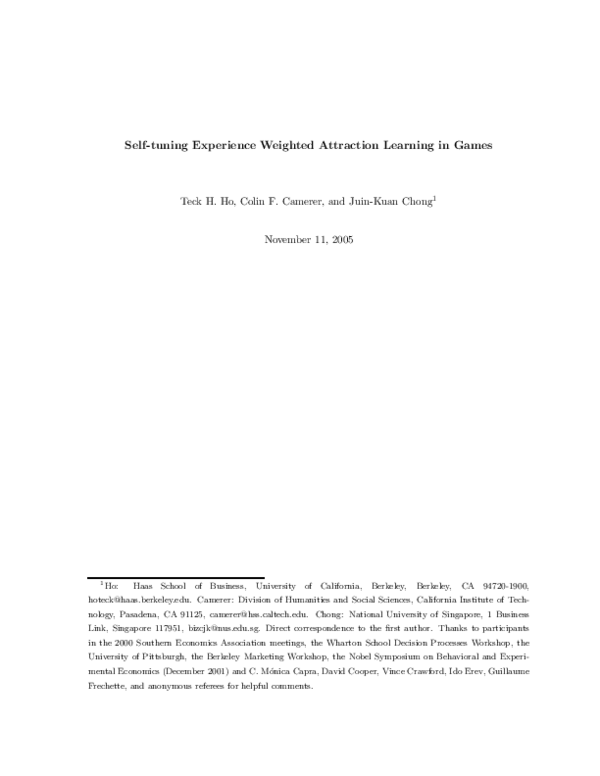 (PDF) Self-tuning experience weighted attraction learning in games