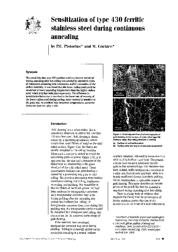 (PDF) Sensitization of type 430 ferritic stainless steel during ...