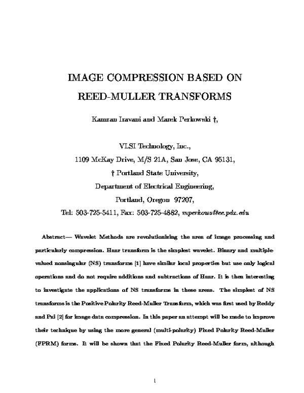 (PDF) Image compression based on Reed-Muller transforms
